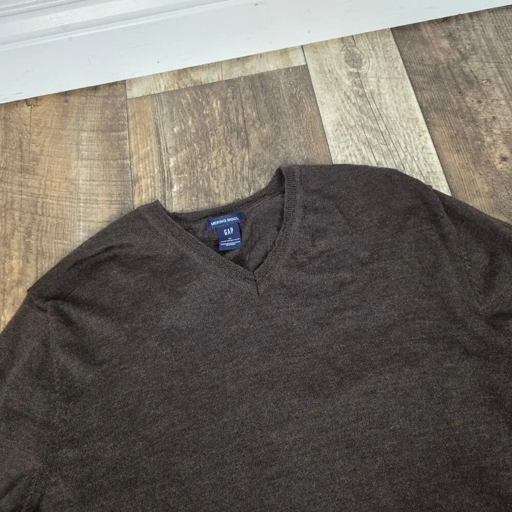 Gap Merino Wool V-Neck Sweater Dark Brown Men’s XL Academia Preppy Minimalist